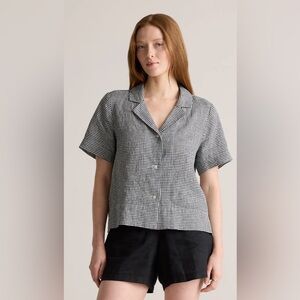 Quince 100% European Linen Shirt Black White Gingham Medium Lightweight Summer